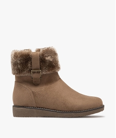 GEMO Boots fourrées femme à talon plat unies à col peluche beige standard