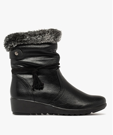 GEMO Boots femme fourrées confort à talon compensé et col duveteux noir standard