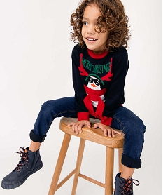 GEMO Pull garçon spécial Noël motif pingouin noir chine