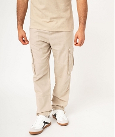 GEMO Pantalon cargo en lin à taille élastiquée homme blanc standard