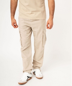 GEMO Pantalon cargo en lin à taille élastiquée homme Blanc