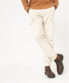 GEMO Pantalon cargo coupe straight en coton stretch homme blanc chine