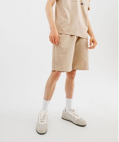 GEMO Bermuda en toile de coton à taille élastiquée homme beige taupe