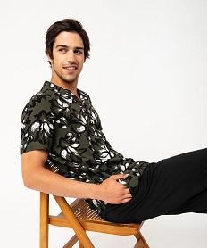 GEMO Chemise manches courtes col cubain en viscose imprimée homme imprime feuilles