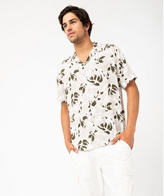 GEMO Chemise manches courtes col cubain en viscose imprimée homme Brun