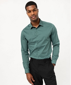 GEMO Chemise unie coupe slim en coton stretch homme vert standard