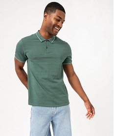 GEMO Polo à manches courtes effet rayé homme vert standard