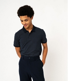 GEMO Polo manches courtes en maille piquée à petits motifs homme Bleu