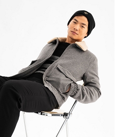 GEMO Pull rayé en grosse maille homme noir standard