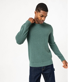 GEMO Pull col rond en coton uni homme vert standard