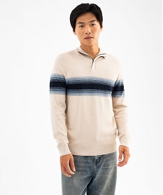 GEMO Pull en coton côtelé avec col camionneur homme beige standard