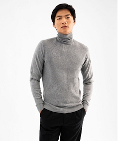 GEMO Pull fin à col roulé maille fantaisie sur l’avant homme gris standard