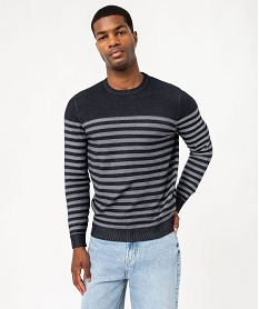 GEMO Pull rayé en fines mailles à col rond homme Gris