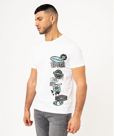 GEMO Tee-shirt manches courtes en coton imprimé homme blanc standard