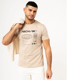 GEMO Tee-shirt manches courtes en coton imprimé homme beige taupe
