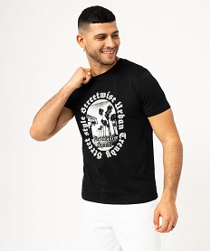 GEMO Tee-shirt manches courtes en coton imprimé homme noir standard