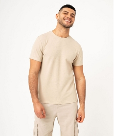 GEMO Tee-shirt à manches courtes en maille texturée homme beige taupe
