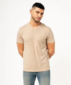 GEMO Tee-shirt à manches courtes et col V homme Beige