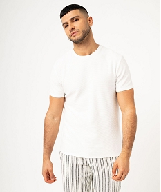 GEMO Tee-shirt à manches courtes en maille texturée aspect rayé homme blanc standard