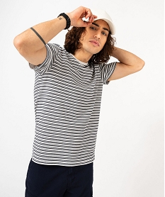 GEMO Tee-shirt à manches courtes en maille texturée à rayures homme Imprimé