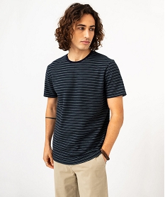GEMO Tee-shirt à manches courtes en maille texturée à rayures homme Vert
