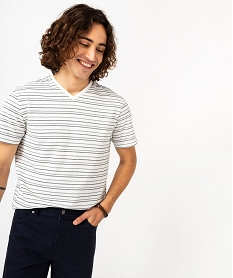 GEMO Tee-shirt à manches courtes et col V à rayures homme Imprimé