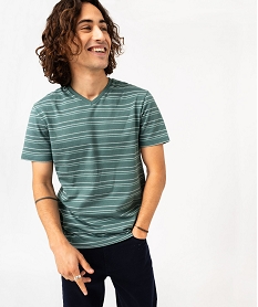 GEMO Tee-shirt à manches courtes et col V à rayures homme Imprimé