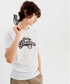 GEMO Tee-shirt manches courtes imprimé homme blanc standard