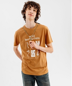 GEMO Tee-shirt manches courtes imprimé homme marron standard