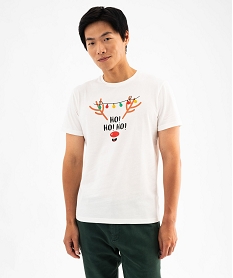 GEMO Tee-shirt manches courtes avec motif pailleté spécial Noël homme blanc standard