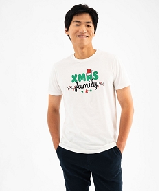 GEMO Tee-shirt manches courtes avec motif pailleté spécial Noël homme blanc standard