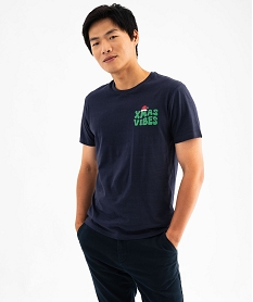 GEMO Tee-shirt de Noël avec inscription poitrine homme Bleu