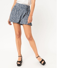 GEMO Jupe short à motifs fleuris avec volants femme Bleu