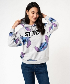 GEMO Sweat à capuche en molleton doux imprimé Stitch femme - Disney Gris