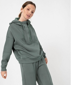GEMO Sweat à capuche oversize en maille douce femme Vert
