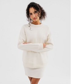 GEMO Sweat avec dentelle sur le col femme Beige