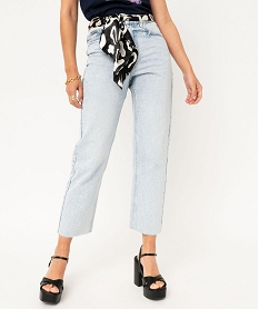 GEMO Jean délavé coupe cropped straight taille haute femme Gris