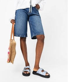 GEMO Bermuda en jean coupe large femme Bleu