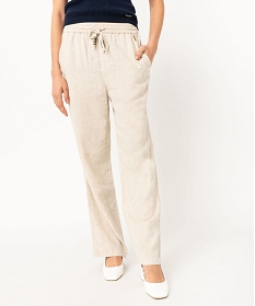 GEMO Pantalon ample en lin à taille élastiquée femme - LuluCastagnette beige standard