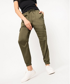 GEMO Pantalon cargo en satin à taille élastiquée femme kaki standard