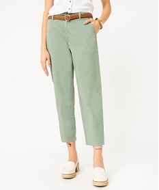 GEMO Pantalon en twill de coton avec ceinture tressée femme vert standard
