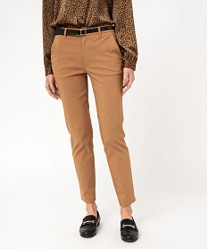 GEMO Pantalon en toile extensible coupe slim avec ceinture femme marron vif