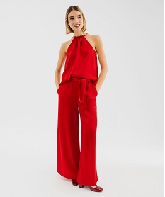 GEMO Pantalon de soirée large en satin avec ceinture femme Rouge