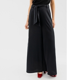 GEMO Pantalon de soirée large en satin avec ceinture femme Noir