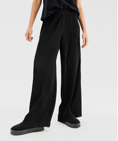 GEMO Pantalon large et fluide en voile plissé femme Noir