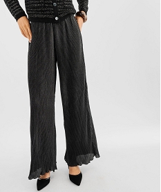GEMO Pantalon large et fluide en maille plissée et pailletée femme Gris