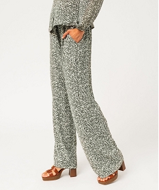 GEMO Pantalon large en maille fluide fleurie femme Blanc
