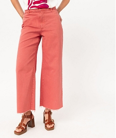 GEMO Pantacourt en jean cropped wide leg coloré femme Rose