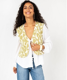 GEMO Veste sans manches en molleton imprimé femme Blanc