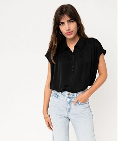 GEMO Chemise manches courtes en matière satinée femme Noir